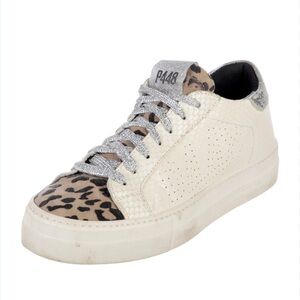 P448 Women's Cream and Leopard Print Sneakers